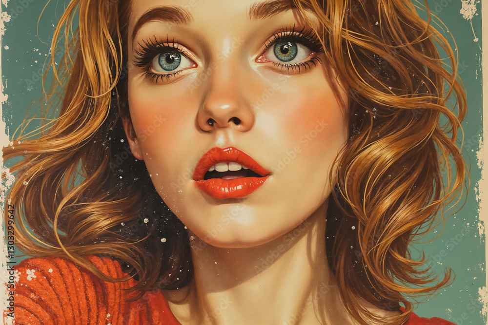 Fototapeta premium portrait of a girl with beautiful face, illustration on color grunge background