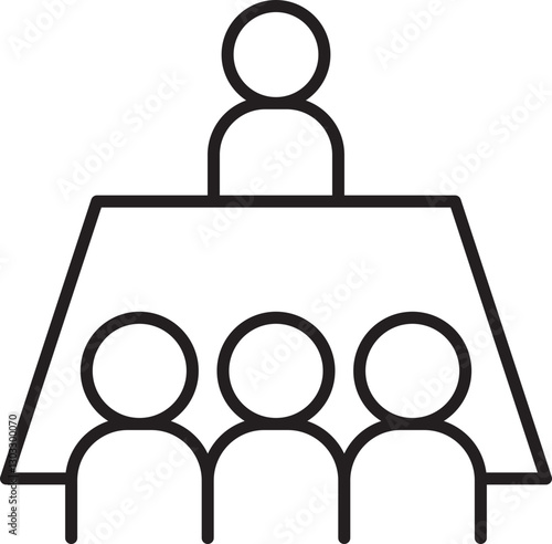 Meeting with attendees and a speaker at a table icon