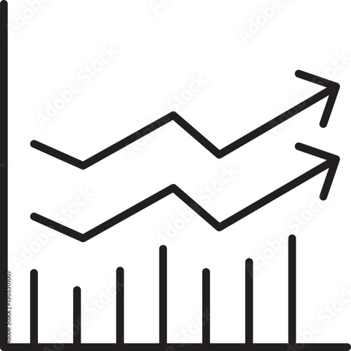 Graph indicating upward trends in data analysis line icon