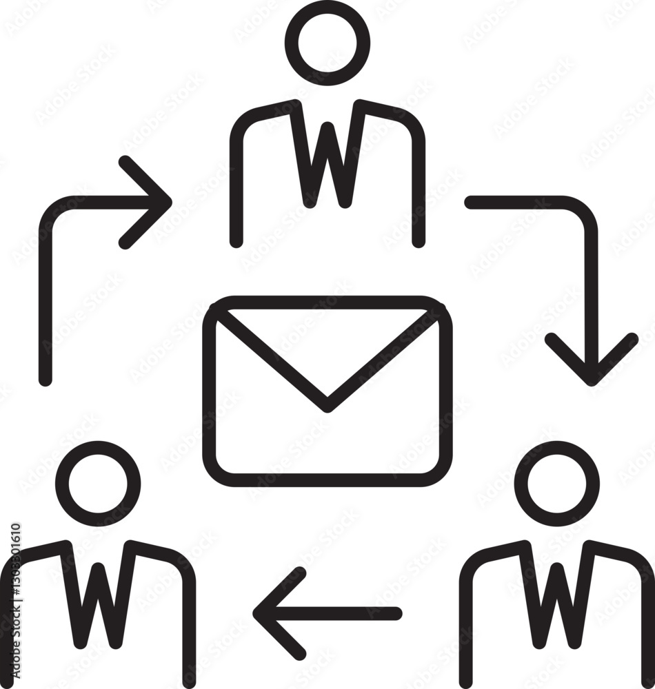 Communication flow with multiple recipients line icon Communication flow with multiple recipients line icon