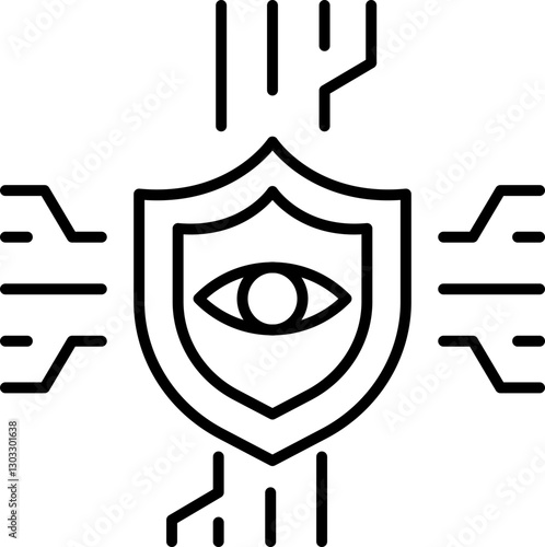 Shield with eye symbolizing security and survei... line icon