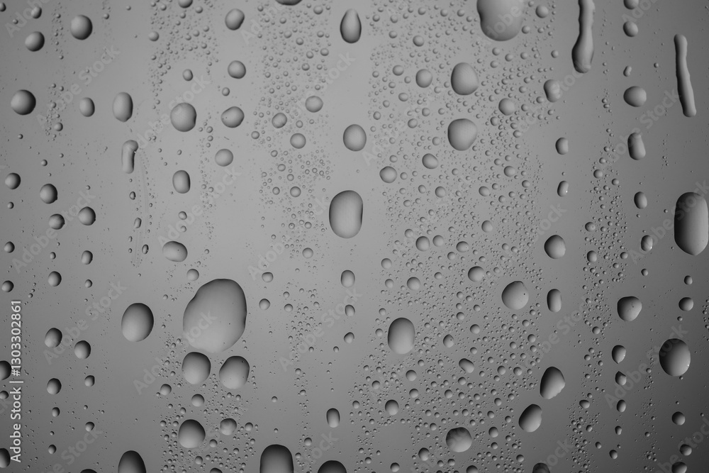 Water drops on grey glass surface, top view Water drops on grey glass surface, top view
