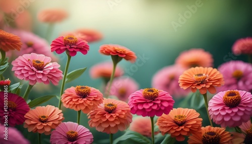 zinnia flowers in floral spring background generative ai