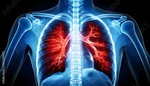 A vivid illustration of human lungs, showcasing their intricate structure and vibrant colors against a dark background.