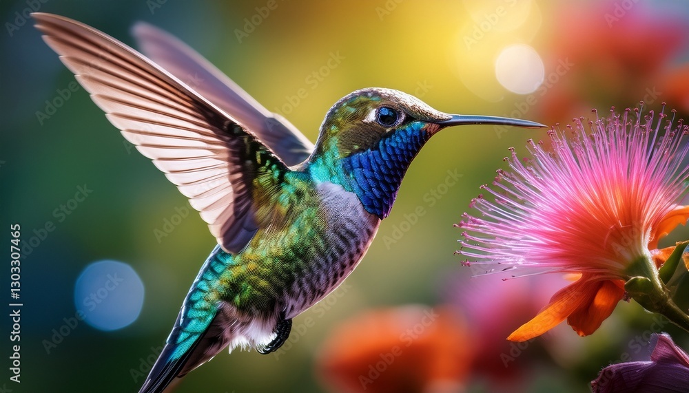 hummingbird feeding on a flower hummingbird feeding on a flower