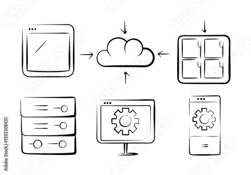 DevOps Development and Operations Editable Stroke Outline Icons Set