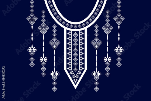Geometric ethnic neckline flower pattern background. traditional style. decoration, textile, fabric, clothing.