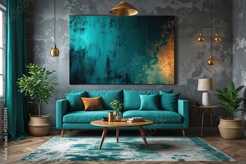 Wallpaper Mural Modern Teal Gradient Canvas Art with Vintage Distressed Finish and Vibrant Colors Torontodigital.ca