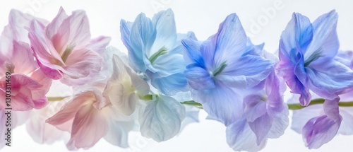 Blooming Delphinium Flowers Displayed on a White Background