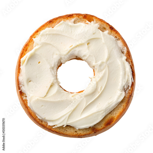 Toasted bagel with cream cheese food photography minimalist style, isolated on white or transparent background photo