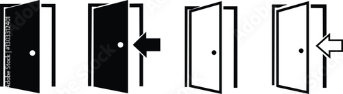Door Icons Set | Open and Closed Entry Symbol Vector for Navigation and Signage
