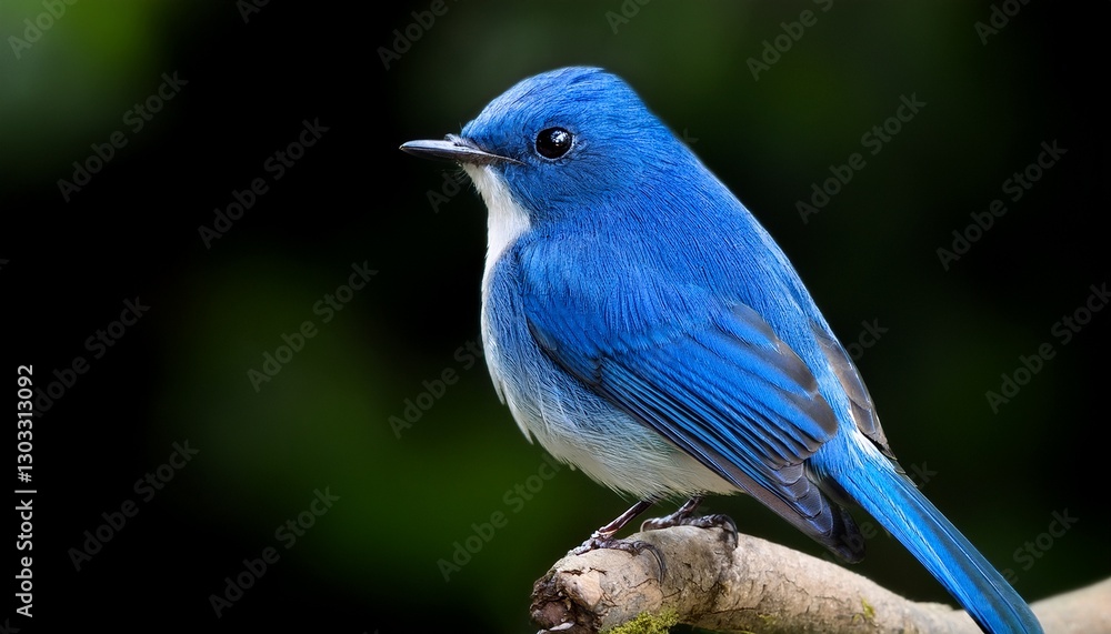 Fototapeta premium a portrait of a beautiful blue bird ultramarine flycatcher perching on branch