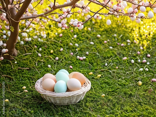 Hand-painted wooden eggs adorned with Easter garden motifs, ideal for seasonal inspiration and creative Easter ideas photo