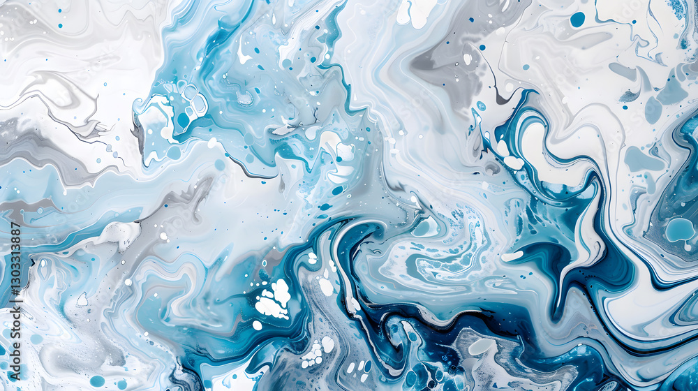 Abstract blue and white painting in marbling art style, featuring elegant fluid shapes and intricate swirling patterns. Abstract blue and white painting in marbling art style, featuring elegant fluid shapes and intricate swirling patterns.
