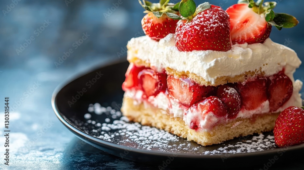 This luscious strawberry cake is layered with cream and topped with fresh strawberries, embodying the spirit of summer and perfect for festive celebrations and gatherings. This luscious strawberry cake is layered with cream and topped with fresh strawberries, embodying the spirit of summer and perfect for festive celebrations and gatherings.