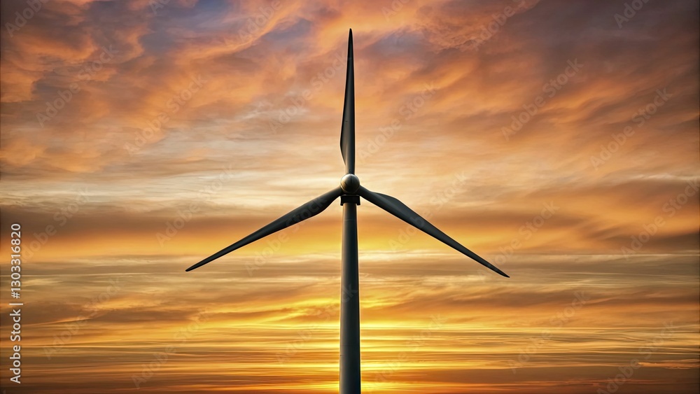 A sleek, modern wind turbine silhouette against a golden sunset sky, emphasizing renewable energy A sleek, modern wind turbine silhouette against a golden sunset sky, emphasizing renewable energy
