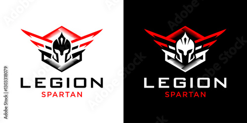 Spartan logo design, Legion spartan simple logotype icon, Spartan shield and helmet vector illustration, Spartan helmet logo, Roman emblem symbol, Spartan greek gladiator armor with wings symbol.