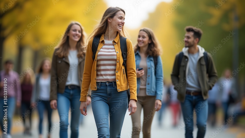 Walking, happy and girl with friends at university for learning, bonding and talking with fun. People, school and group of gen z students commuting outdoor ready for education at college campus. Walking, happy and girl with friends at university for learning, bonding and talking with fun. People, school and group of gen z students commuting outdoor ready for education at college campus.