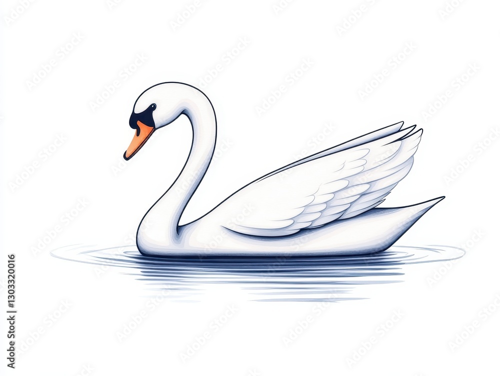 Fototapeta premium Elegant swan gliding gracefully on calm water, surrounded by serene nature
