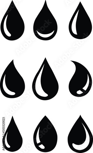 Solid Black Water Drop Icon Collection - Versatile Vector Set for Modern Design