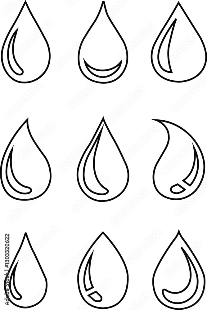 Line Art Water Drop Icons - Minimalist Vector Set for Clean Design Line Art Water Drop Icons - Minimalist Vector Set for Clean Design