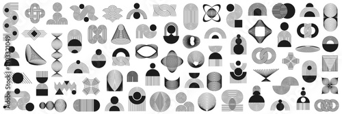 Line geometric shapes set, aesthetic contemporary line art, minimalist geometric shape decoration, brutalism, y2k, boho, elements and forms, trendy modern minimalist style design