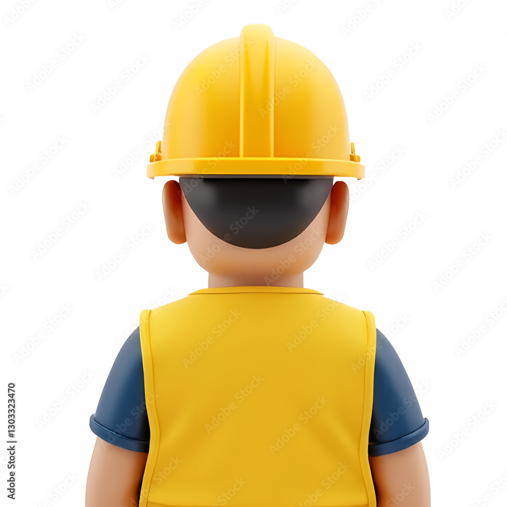 Back View of Construction Worker with Safety Vest and Helmet Back View of Construction Worker with Safety Vest and Helmet