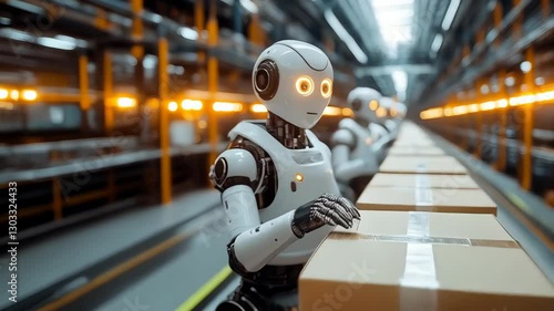 Wallpaper Mural Robots working in a warehouse for efficient package handling and sorting in a modern logistics facility Torontodigital.ca