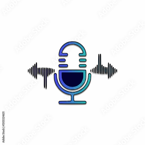 Modern podcast microphone with sound waves icon