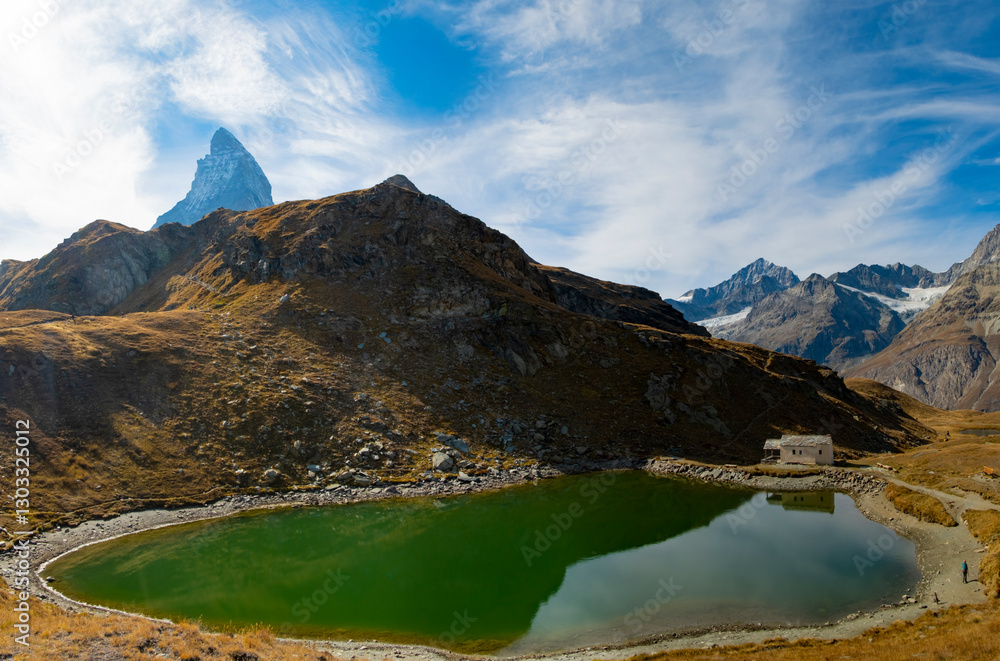 Fototapeta premium Small glacial lake near Matterhorn mount Zermatt Switzerland alps
