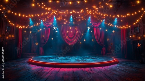 Retro circus performance stage with spotlights high resolution hd design