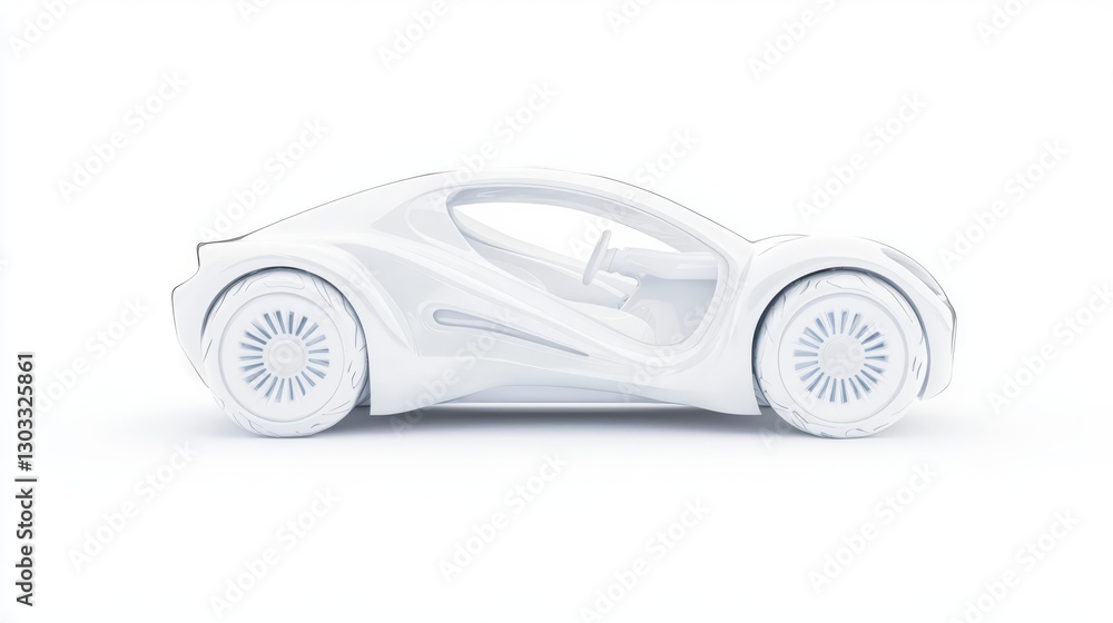 Futuristic white car design showcasing sleek lines and innovative features. Futuristic white car design showcasing sleek lines and innovative features.