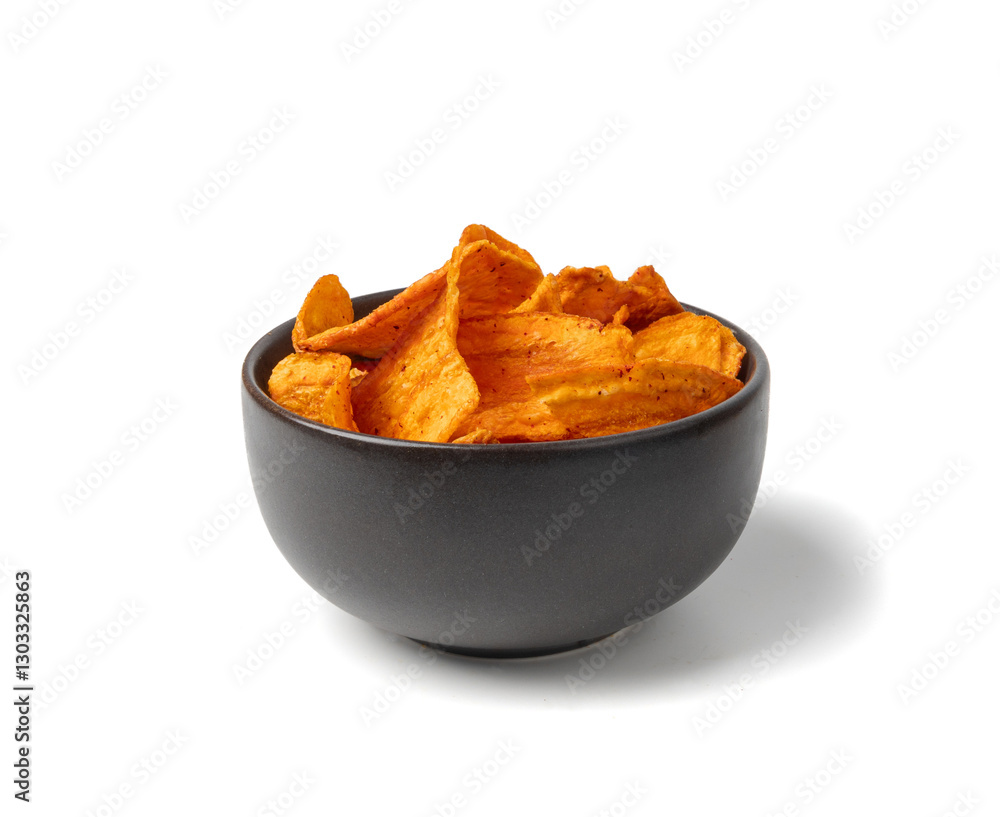 Dry carrot chips isolated, dried sliced red vegetable, healthy crispy snack flakes pile Dry carrot chips isolated, dried sliced red vegetable, healthy crispy snack flakes pile