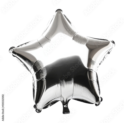 Floating silver star balloon on transparent background
