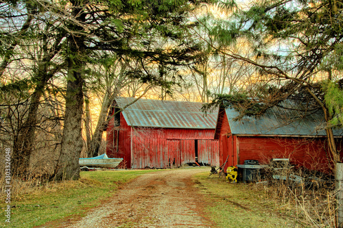 old red barn in the field