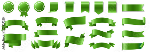 Green Silk Ribbons Se tAnd Isolated White Background