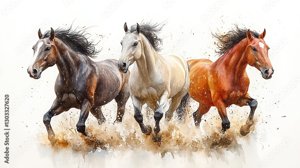 Obraz premium wild horses clipart watercolor illustration hand painted digital artwork