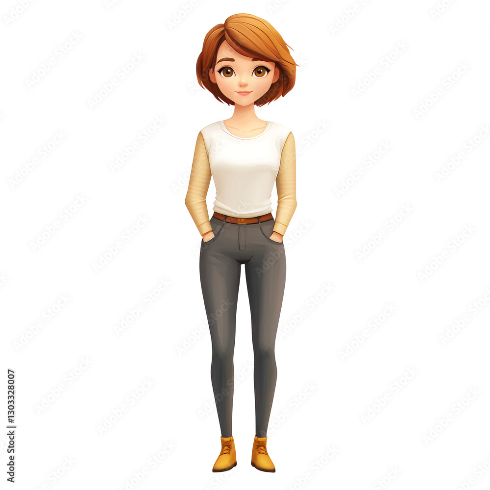 ute 3D Cartoon Girl Character. Full-Length Vector Illustration With A Neutral Expression, Isolated ute 3D Cartoon Girl Character. Full-Length Vector Illustration With A Neutral Expression, Isolated