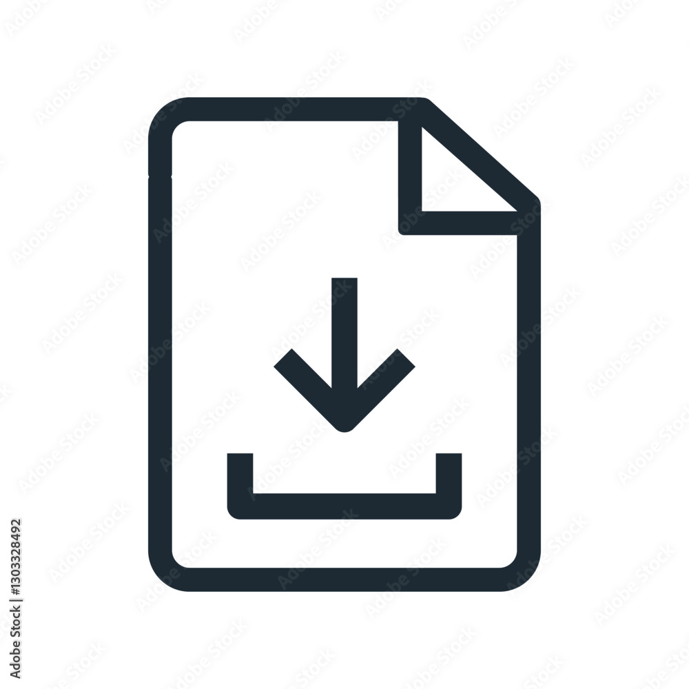 File download line icon, receiving document with arrow - vector File download line icon, receiving document with arrow - vector