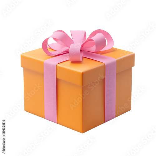 An orange gift box with a pink ribbon bow, ready for a celebration.