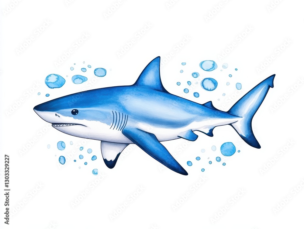 Obraz premium Realistic illustration of a shark swimming through bubbles in the ocean