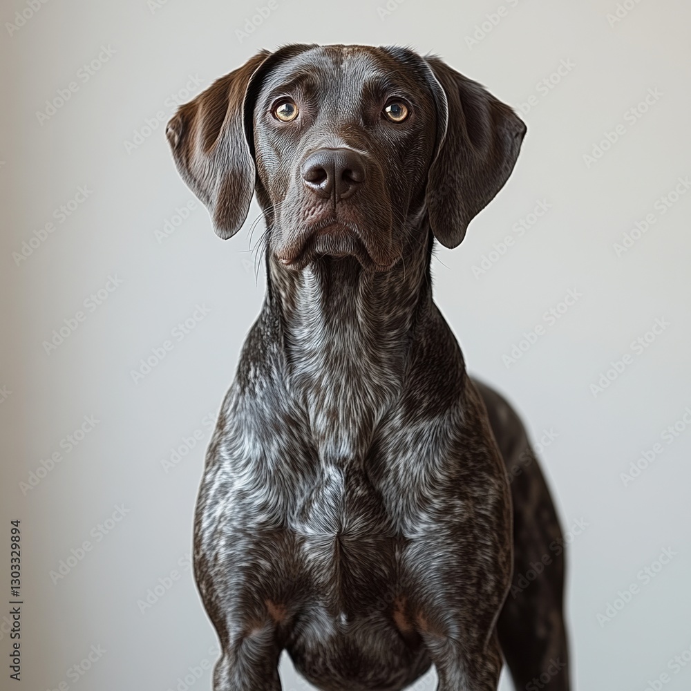A close-up portrait of a brown and gray spotted dog with an expressive face, looking directly at the viewer against a light background. A close-up portrait of a brown and gray spotted dog with an expressive face, looking directly at the viewer against a light background.