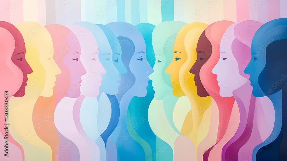 A colorful representation of diverse human profiles in harmony and unity. A colorful representation of diverse human profiles in harmony and unity.