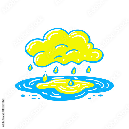 Rainy cloud and puddle icon with droplets, weather concept