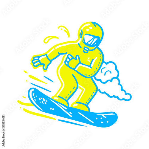 Snowboarder icon performing tricks on snowy slope, winter sports concept