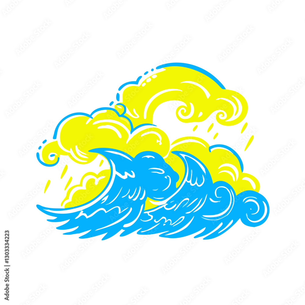 Obraz premium Storm waves icon with vibrant clouds, nature's energy concept