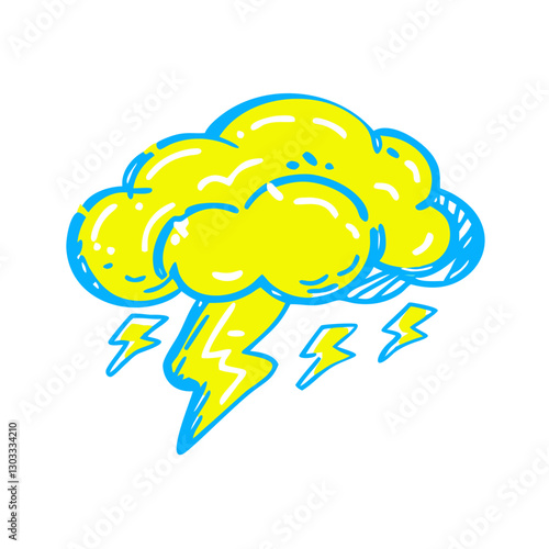 Storm cloud icon with lightning, vibrant weather concept