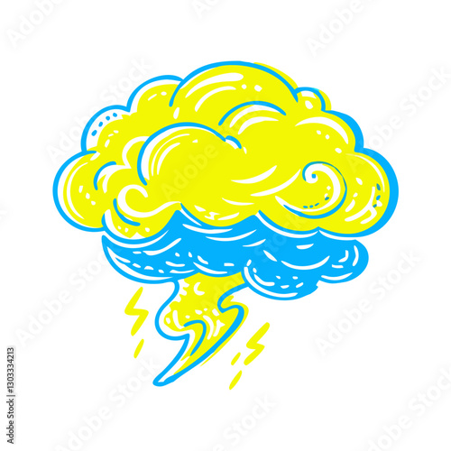 Vibrant storm cloud icon with lightning, weather phenomenon concept