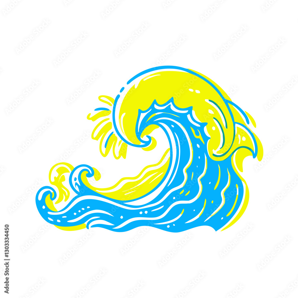 Fototapeta premium Vibrant wave icon splashing in bright blue and yellow colors, water concept