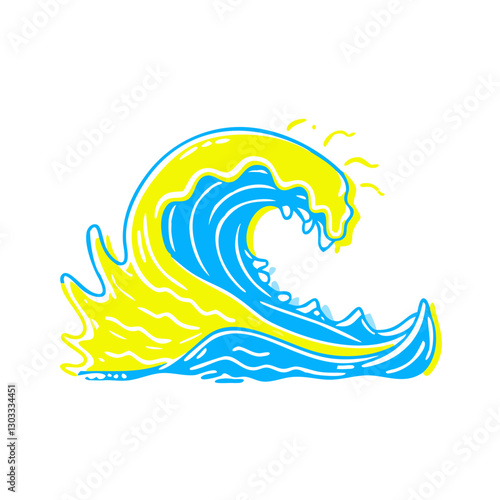 Vibrant wave icon crashing with energy, oceanic design concept